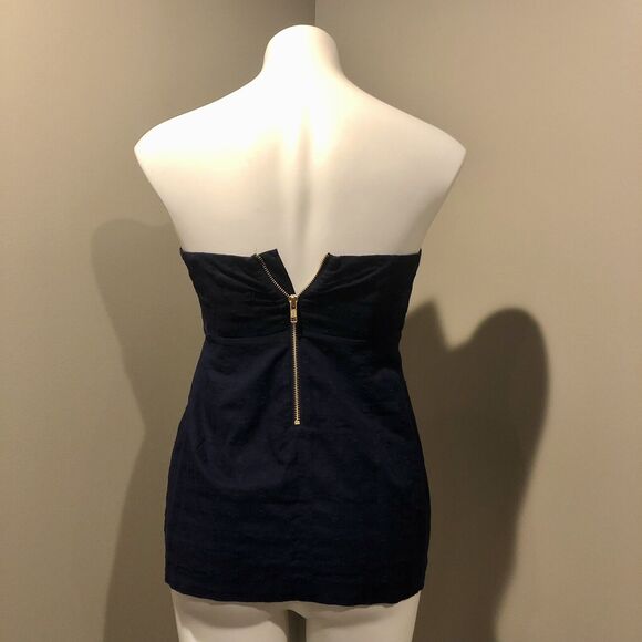 Vineyard Vines Strapless Top 0 Nautical Navy Jacquard Back Zip NWT - Picture 3 of 13